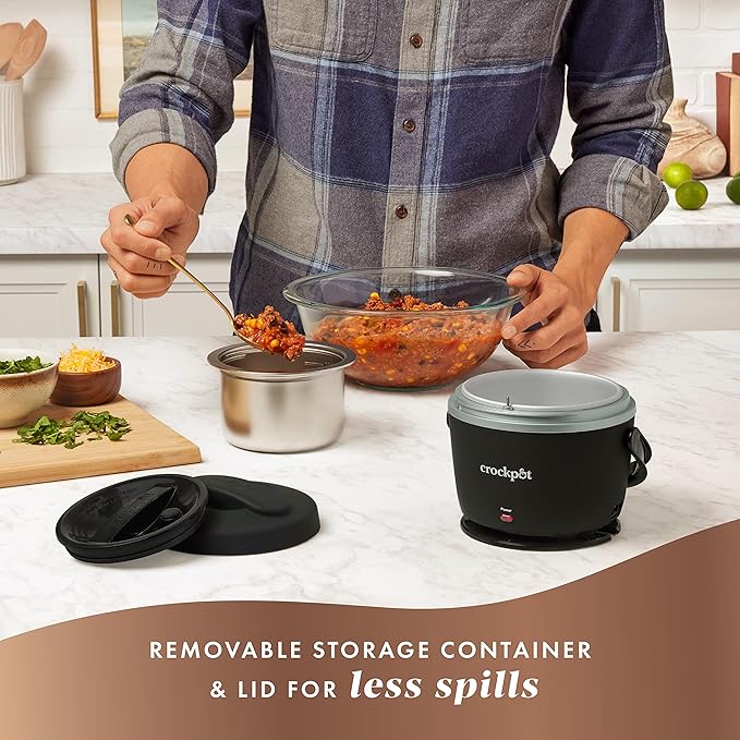 Crock-Pot Electric Lunch Box 20-Ounce Portable Food Warmer Black Licorice Perfect for Travel On-the-Go & Office Use | Stylish Spill-Free & Dishwasher-Safe | Ideal Men & Women's Gifts