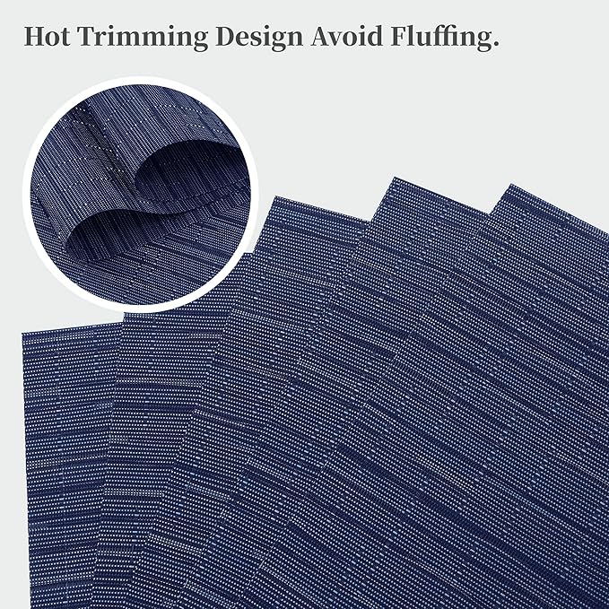 Leetaltree Blue Placemats Set of 6 - Heat Resistant Non-Slip Place mats for Dining Table, Washable Durable PVC Vinyl Woven Table Mats（Blue, 6）