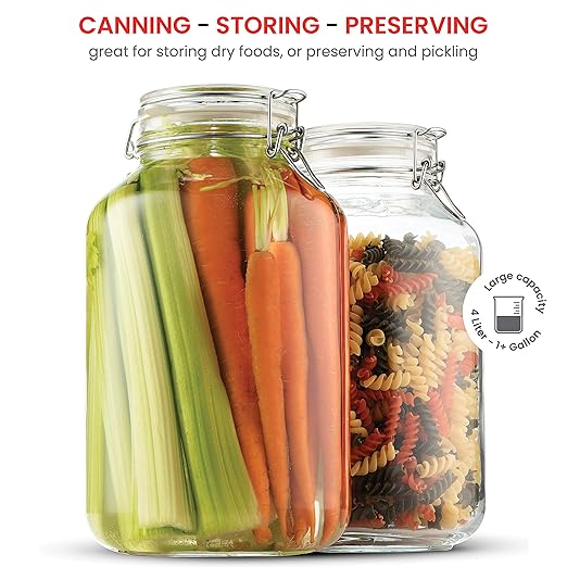 Bormioli Rocco Glass Fido Jars - 135.¼ Ounce - 4 Liter, with hinged hermetically Sealed Airtight lid for Fermenting, Canning, Preserving, With Exclusive Paksh Novelty Chalkboard Labels Set (1 Pack)
