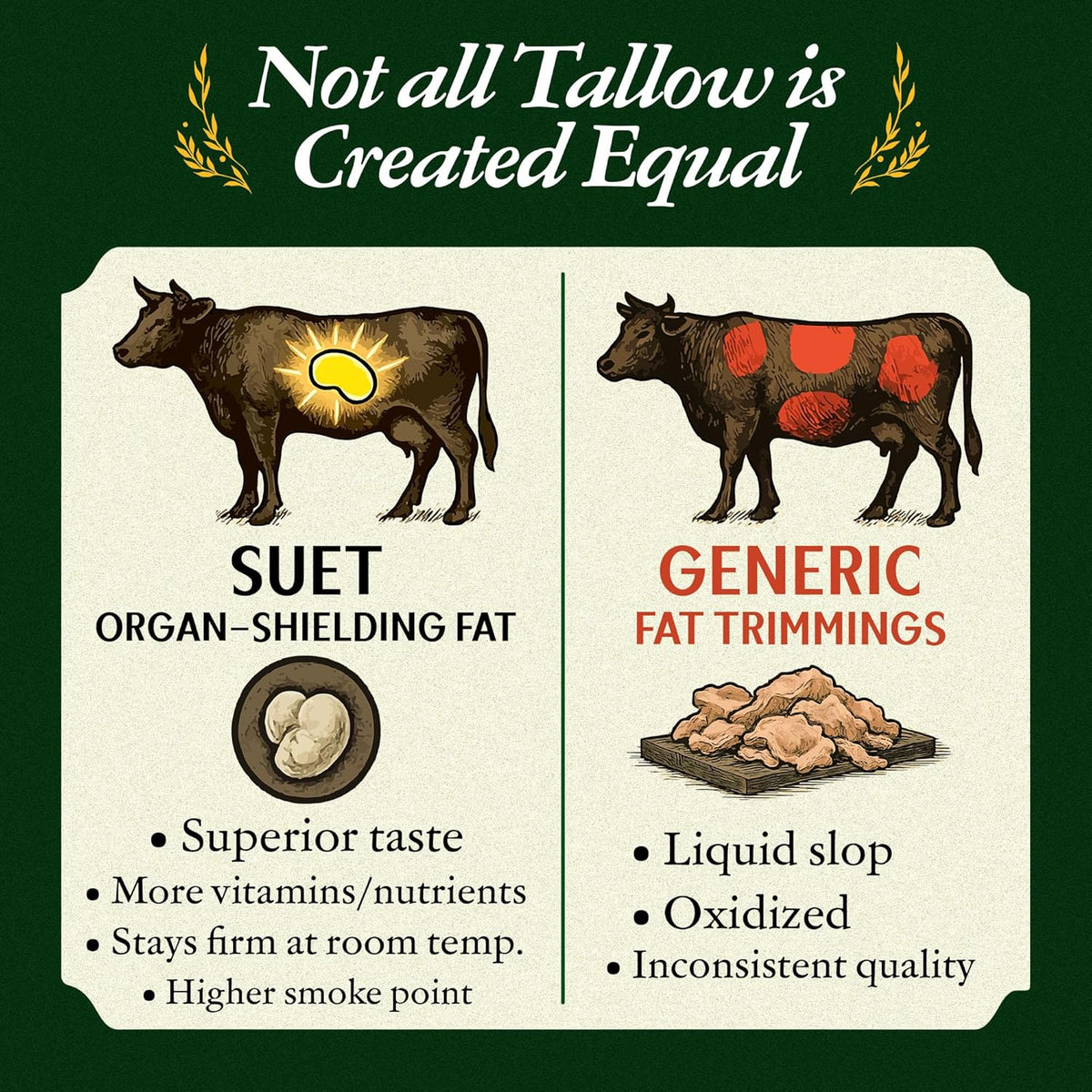 Pasture Raised Beef Tallow, Grass-Fed & Grass-Finished, Made from Beef Suet for more nutrients, Glass Jar