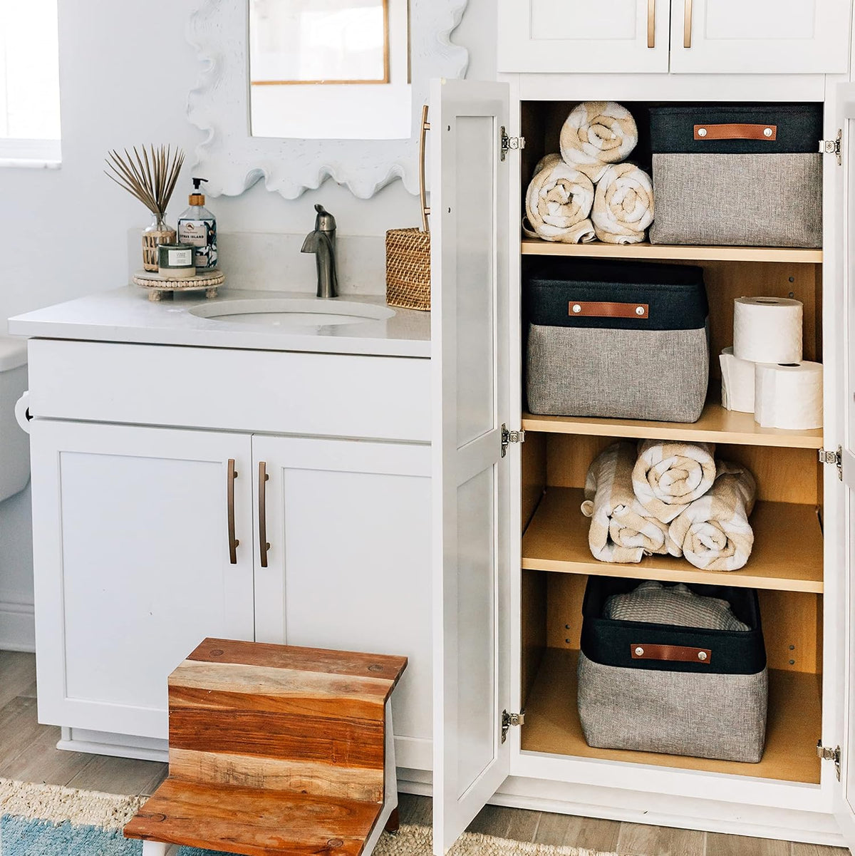OrganiHaus Extra Large Fabric Storage Bins for Shelves 16x13in, Closet Storage Baskets for Shelf Organizing, Canvas Rectangle Bins for Organization, Linnen Baskets for Organizing - Gray/Black