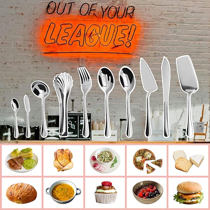 Serving Utensil Set,10 piece Serving Utensil with Serving Spoons，Serving Forks，Serving Tongs Soup Ladle and Pie Server Buffet Catering Serving Utensils,Dishwasher Safe (5.5-11.2Inch-Serving Set-10pcs)
