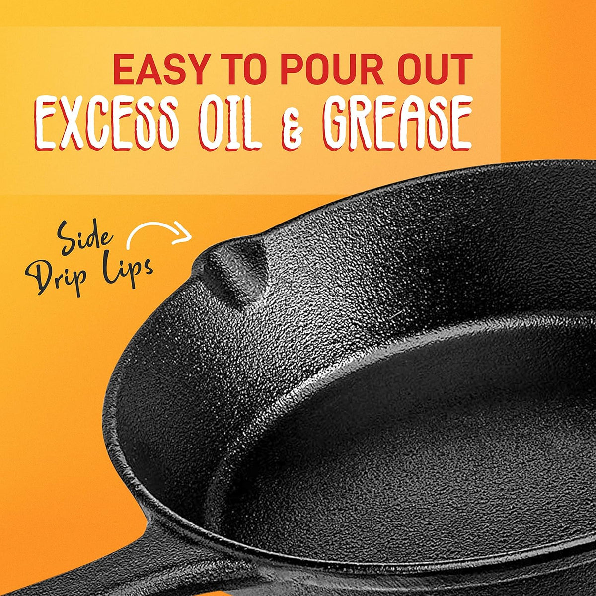 NutriChef 3pc Cast Iron Skillet Set - Nonstick Pans with Drip Spout, Silicone Handles, For All Cooktops
