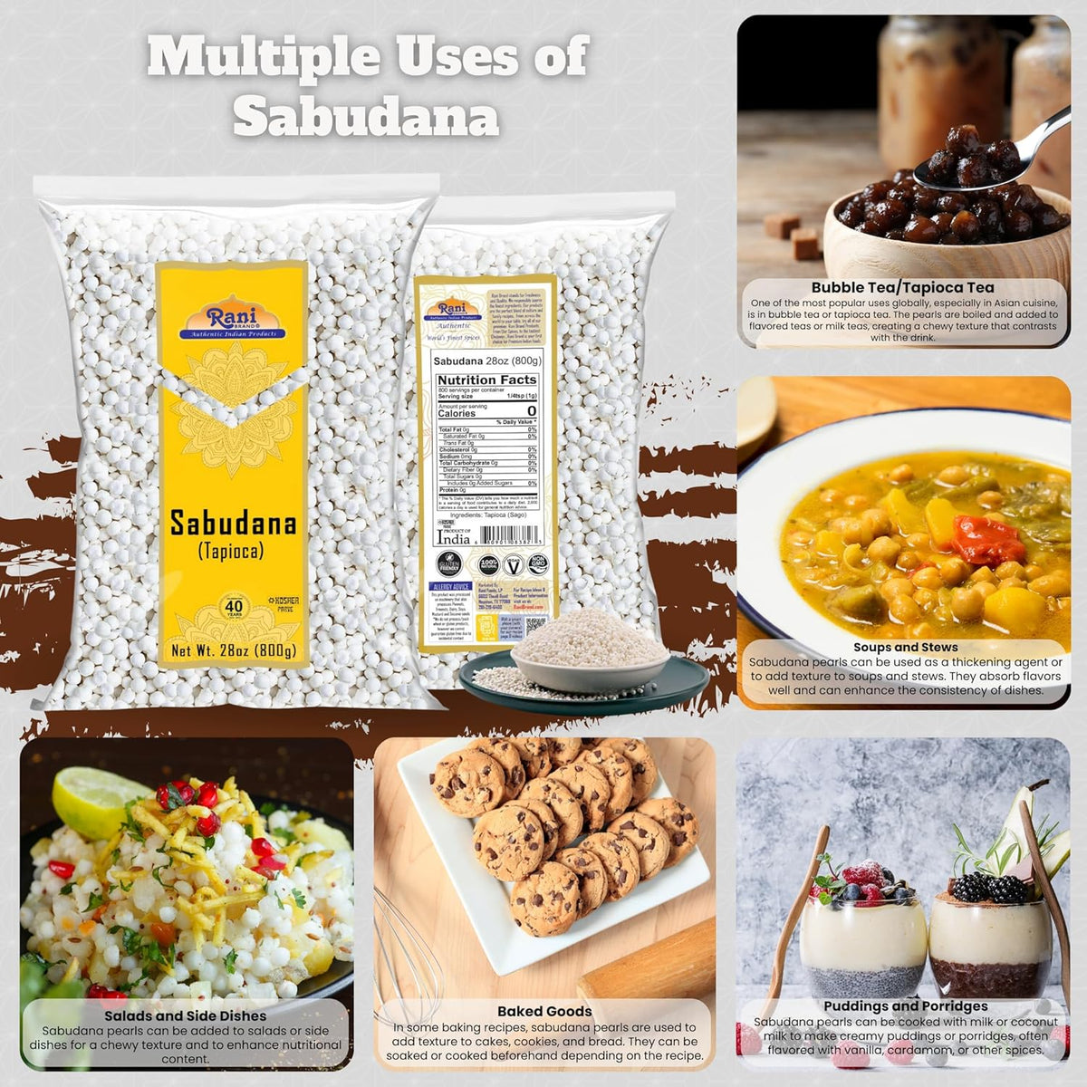 Rani Sabudana (Tapioca/Sago) Pearls 28oz (800g) ~ All Natural | Vegan | No Colors | NON-GMO | Indian Origin