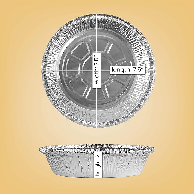 PLASTICPRO 7'' Inch Round Tin Foil Pans Disposable Aluminum, Freezer & Oven Safe - For Baking, Cooking, Storage, Roasting, & Reheating, Pack of 50