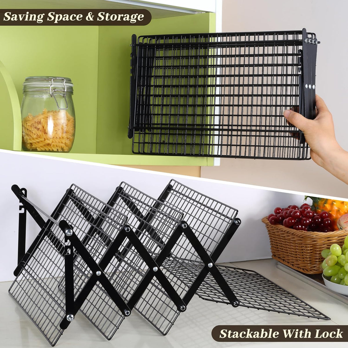 Pleafind 4 Tier Collapsible Cooling Rack - 3 Setting Design, Adjustable ＆ Stackable Baking Rack, 5 Modes Cooling Racks for Cooking and Baking, Roasting ＆ Grilling Gifts for Picnic Party