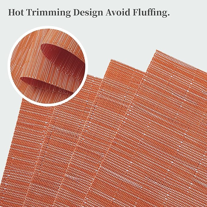 Leetaltree Orange Placemats Set of 6 - Heat Resistant Non-Slip Place mats for Dining Table, Washable Durable PVC Vinyl Woven Table Mats（Orange, 6）
