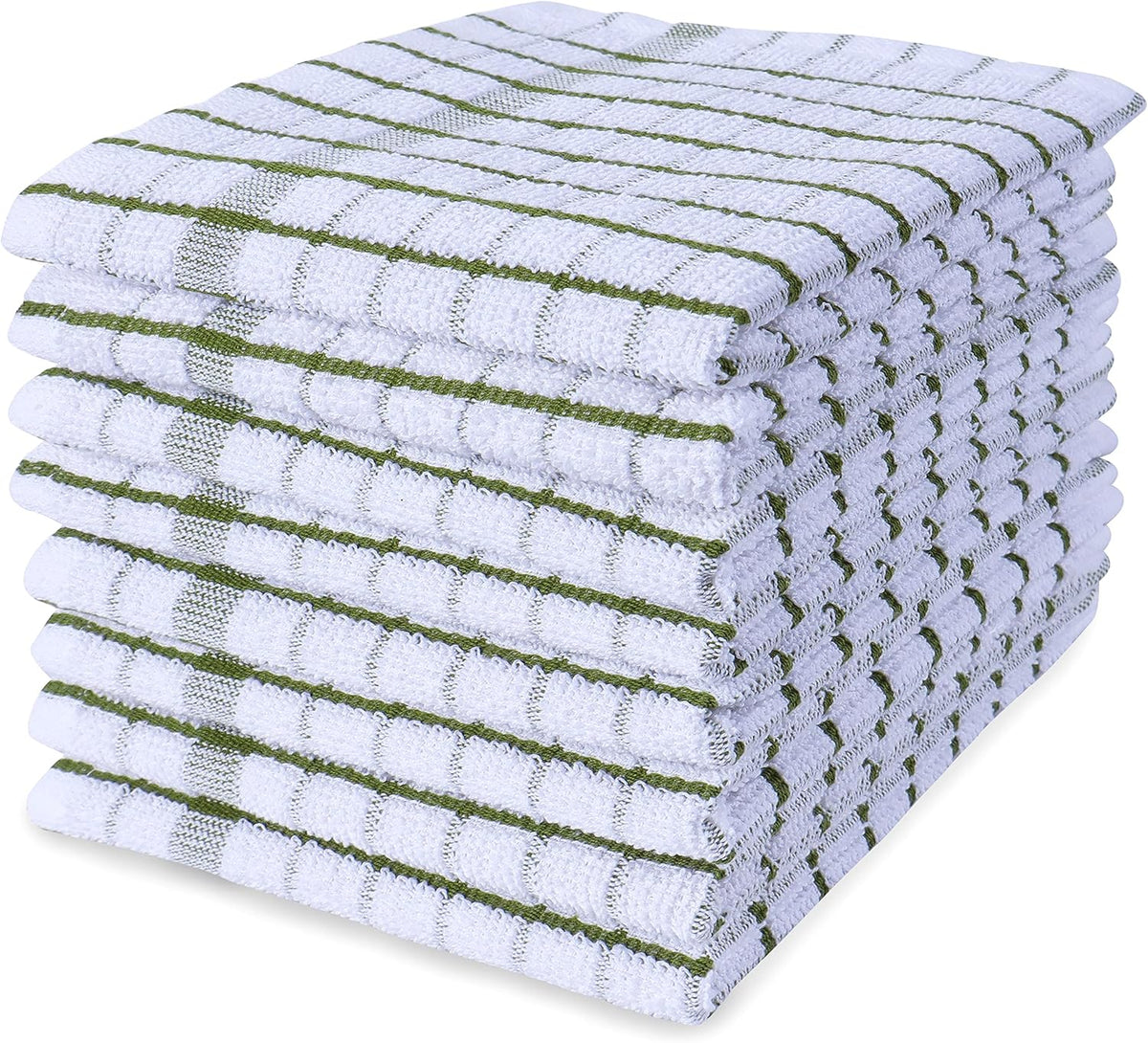 AMOUR INFINI Kitchen Dish Cloths Set of 8 - Ultra Soft, Highly Absorbent, Quick-Drying Terry Cotton Dishcloths 12"x12" Inch Wash & Cleaning Cloths for Kitchen & Dishwashing (Green)