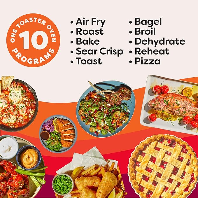 Instant Pot No Preheat Required* 6-Slice Air Fryer Toaster Oven with InstantHeat Technology, 10-in-1, Air Fry, Roast, Bake, Sear Crisp, Toast, Bagel, Broil, Dehydrate, Reheat, and Make Pizza