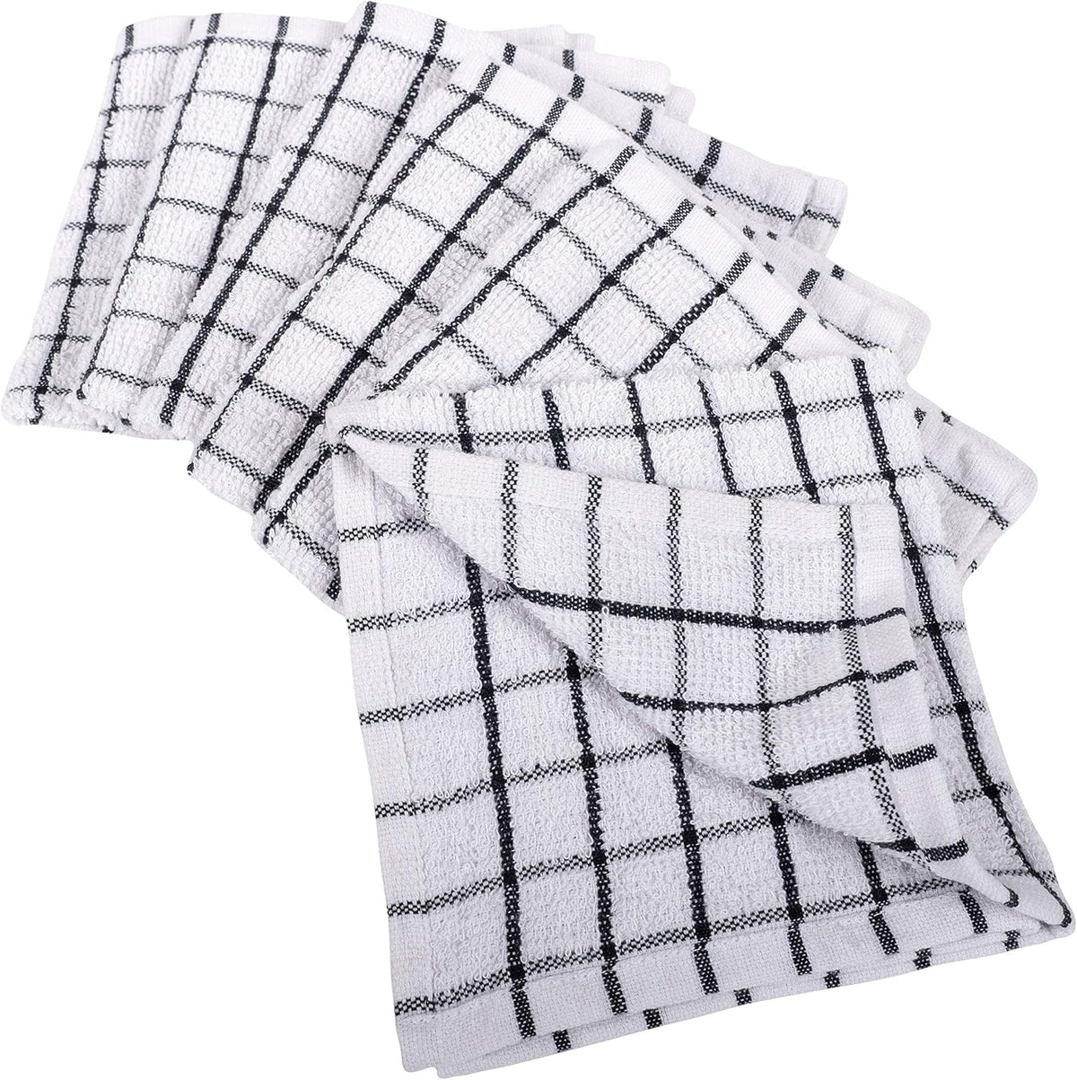 KAF Home Pantry 100% Cotton Checkered Grid Dish Cloths | Set of 6, 12 x 12 Inches | Absorbent and Machine Washable | Perfect for Cleaning Counters, and Any Household Spills - Black