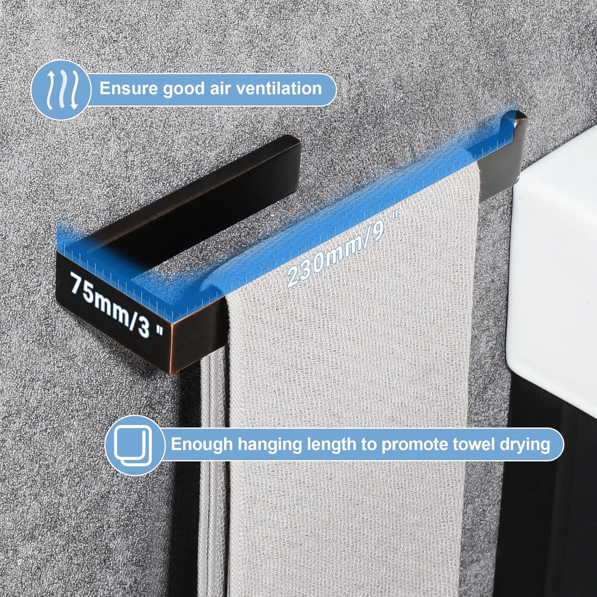 Sayayo Towel Ring for Bathroom, Oil Rubbed Bronze Towel Bar for Bathroom Wall, 10 Inch Hand Towel Holder for Kitchen, SUS304 Stainless Steel Towel Rack Modern Square