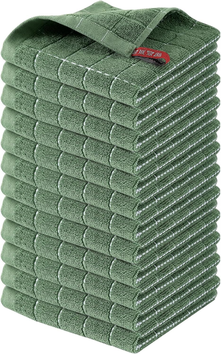 Homaxy 100% Cotton Terry Kitchen Dish Cloths, Ultra Soft and Absorbent Dish Towels for Kitchen, Suitable for Drying and Washing Dishes, 12 Pack, 12 x 12 Inches, Grass Green