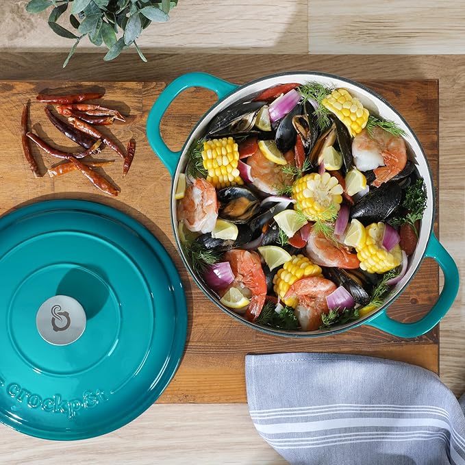 Crock-Pot Artisan 7-Quart Round Dutch Oven – Teal Ombre, Enameled Cast Iron Oven Safe Cookware