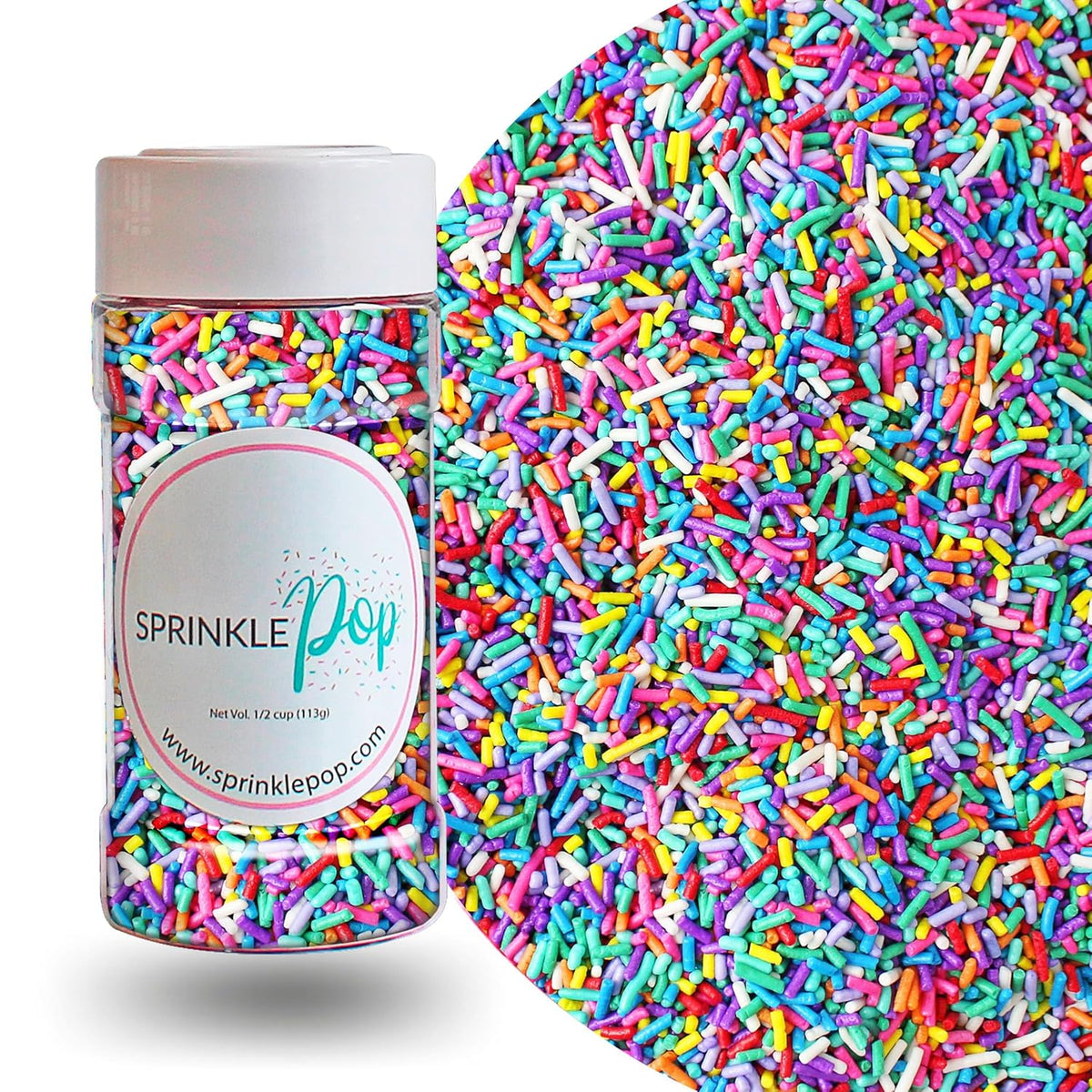 Ultimate Unicorn Rainbow Jimmies Sprinkle Mix| Sprinkles Made In USA By Sprinkle Pop| Yellow Red White Blue Purple Sprinkles Jimmies For Decorating Princess Birthday Cakes Cookies Cupcakes Candy, 4oz