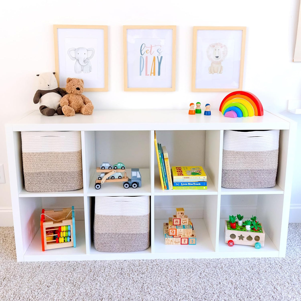 NaturalCozy 13x15x13 Kallax Storage Cubes Bins, 3 Pack | Cotton Rope Cube Storage Bin Woven Baskets for Organizing | Kallax Insert Storage Baskets for Shelves Organizer, Kids Toy, Closet Baby Nursery