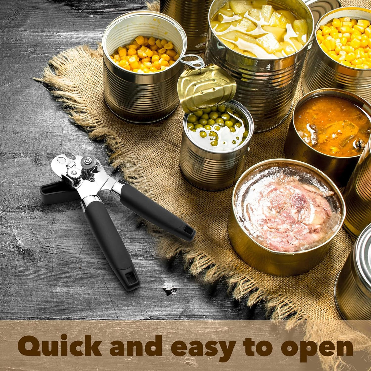 12 Pcs Can Opener Manual Multifunctional Tin and Can Opener Smooth Edge with Sharp Blade Hand Held Soft Grip Handle Bottle Opener Quick Opening Tool with Large Turn Knob for Kitchen