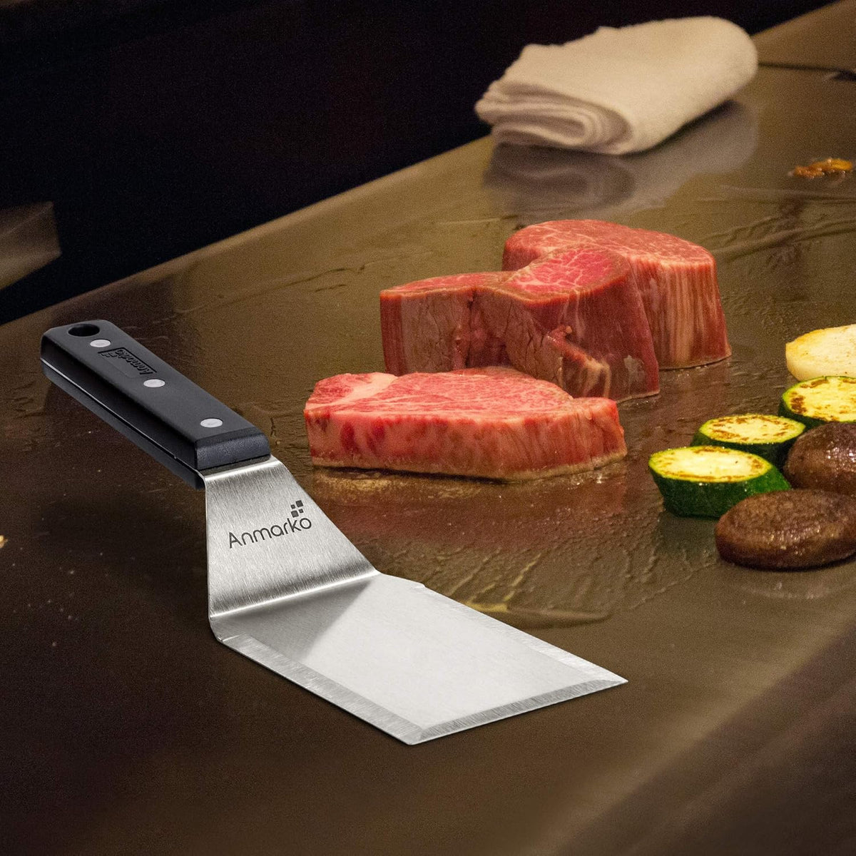 Anmarko Grill Spatula Set - Long Metal Spatula Spatula - Griddle Scraper and Pancake Flipper or Pizza Spatula - Offset Spatula - Stainless Steel Utensil Great for BBQ Grill Flat Top