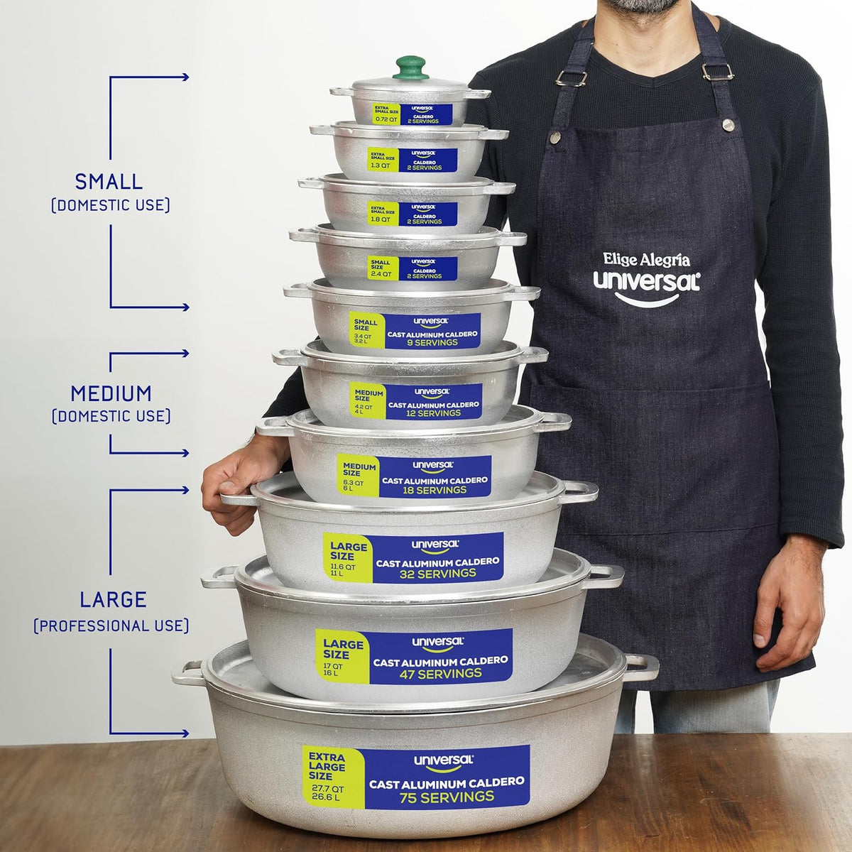 Universal (Professional Extra Large) Caldero 75 Cups - 27.7 QT / 26.6 L, Stainless Aluminum Pot, Even Heat Distribution and Fast Cooking Dutch Oven Pot with Ergonomic Handles, Ideal for Rice, and More