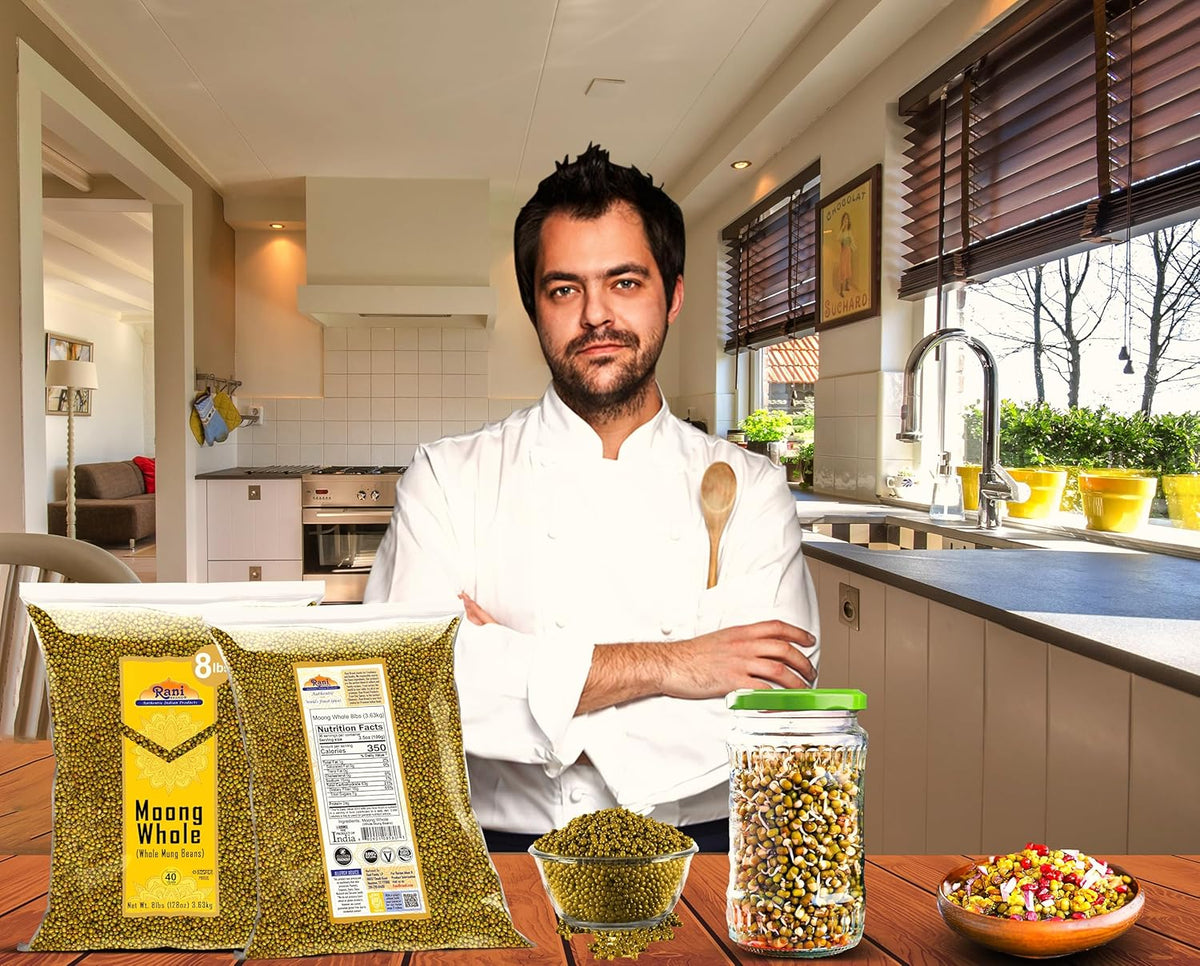 Rani Moong Whole (Ideal for Cooking & Sprouting, Whole Mung Beans w/Skin) Lentils Indian 128oz (8lbs) x Pack of 5 (Total 40lbs) Bulk ~ All Natural | Gluten Friendly | Non-GMO | Vegan | Indian Origin