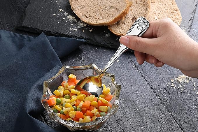 New Star Foodservice 58345 Shell Pattern, 18/0 Stainless Steel, Dinner/Dessert Spoon, 7.5-Inch, Set of 12
