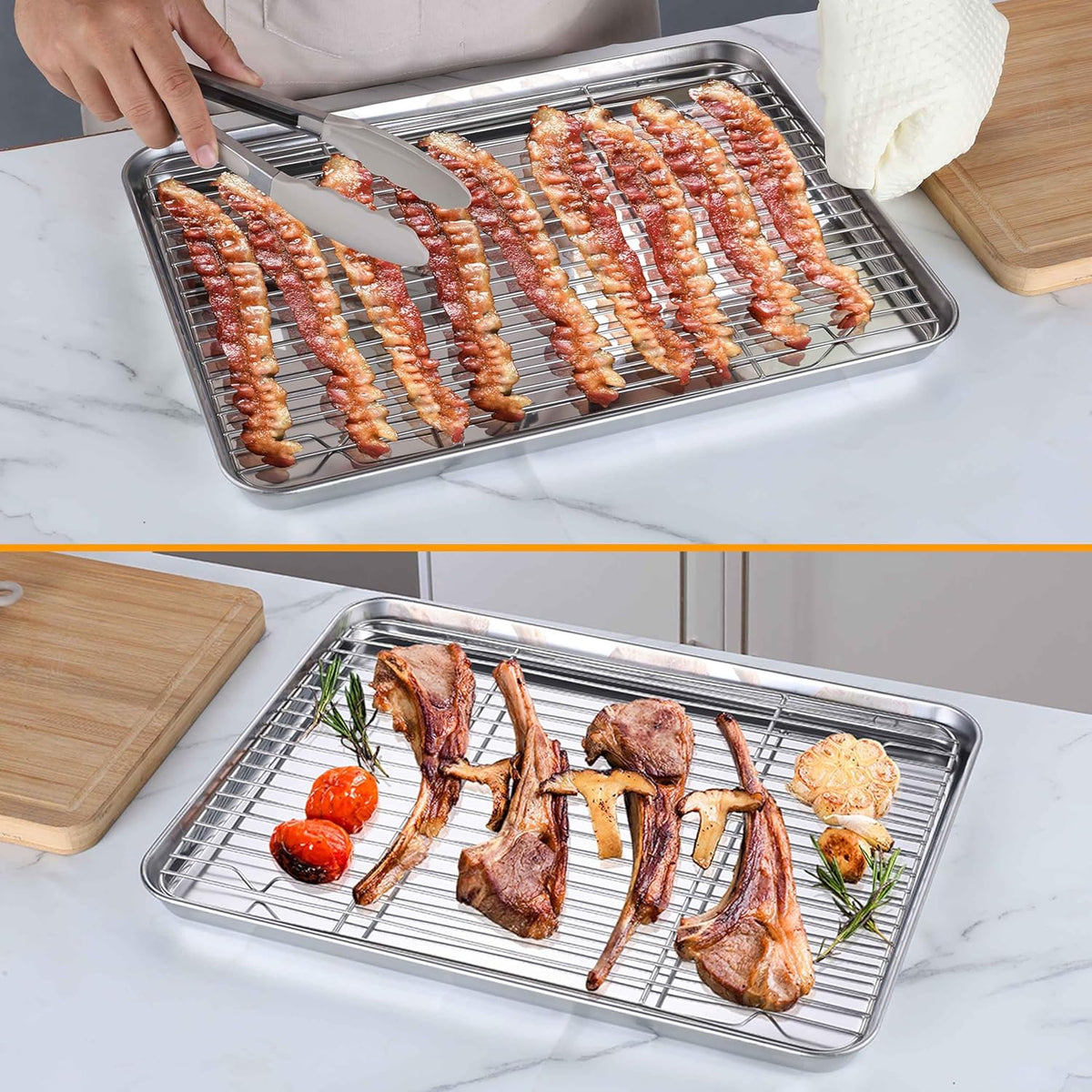 Homikit Baking Sheet with Wire Rack, 16" x 12" Stainless Steel Cookie Sheets for Baking, Thick Metal Baking Tray Jelly Roll Pan with Cooling Rack for Oven Roasting, Nonstick & Dishwasher Safe