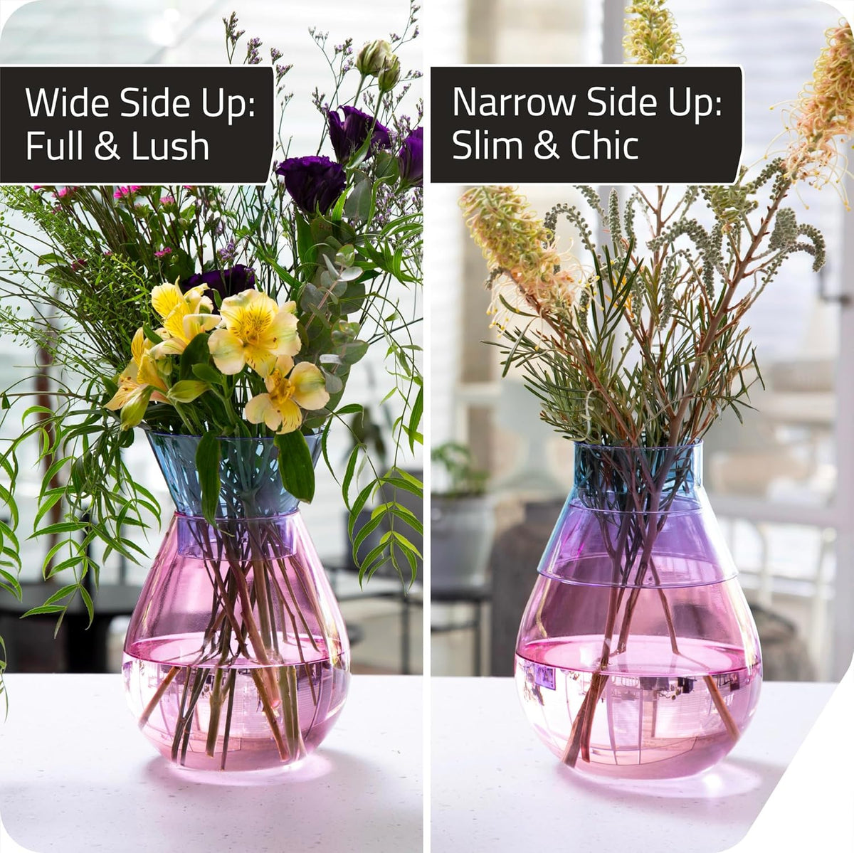 Peleg Design Twotone Home Décor in 3 Colors - Round Glass Vase for Flower Bouquets - Decorative Vase with Flippable Top - Glass Vases for Centerpieces