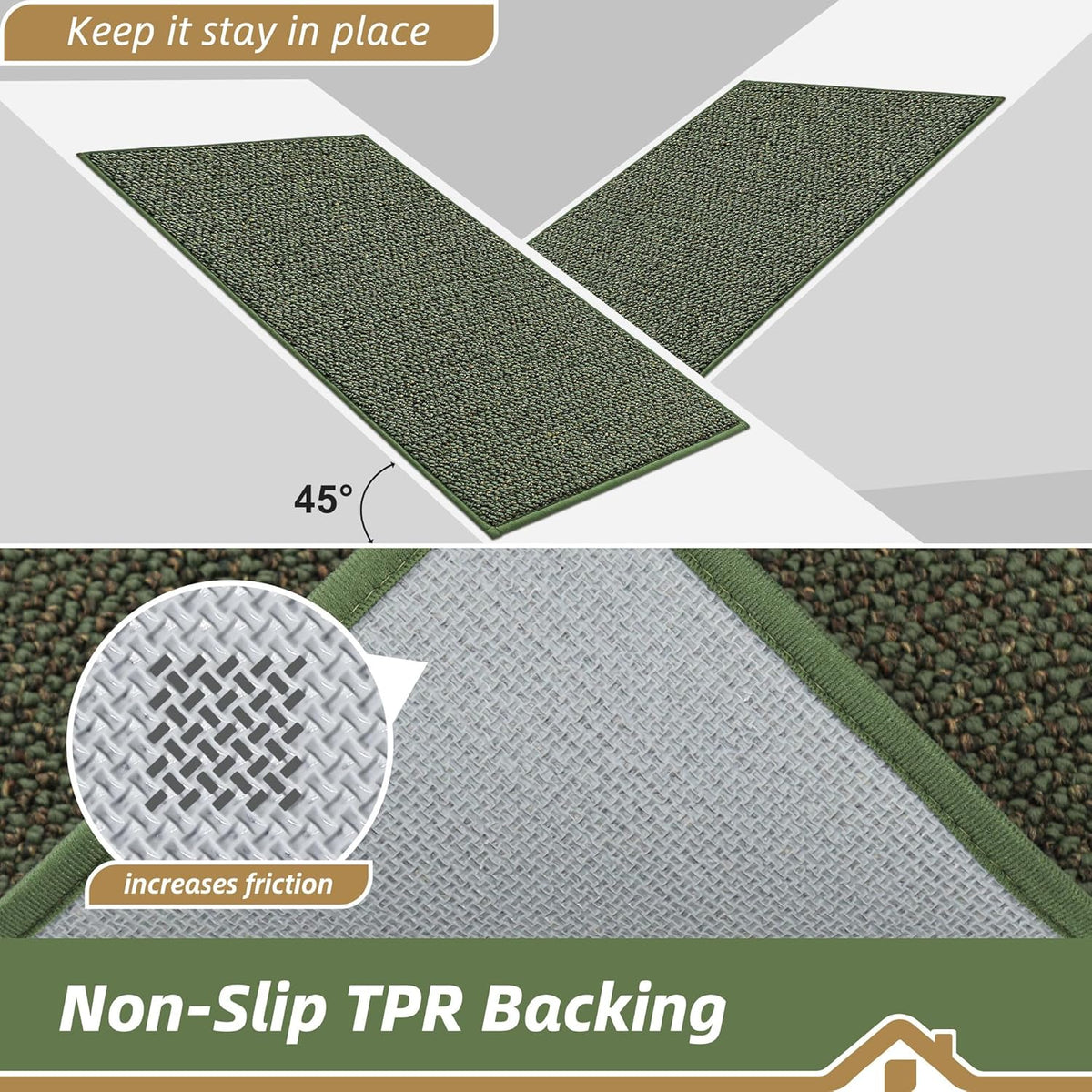 BEQHAUSE Kitchen Rugs and Mats 2PCS, Non-Slip Kitchen Mats for Floor, Absorbent and Stain Resistant Kitchen Runner, Machine Washable Rugs for Kitchen, Laundry & Sink, 20"x32"+20"x48", Green