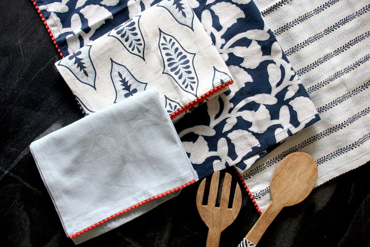 Kitchen Towels Dish Towels for Kitchen Tea Towels for Gifting Bar Towels for Kitchen Towels Hand Printed Dish Cloths - 18"x28"- Blue, Pack of 4