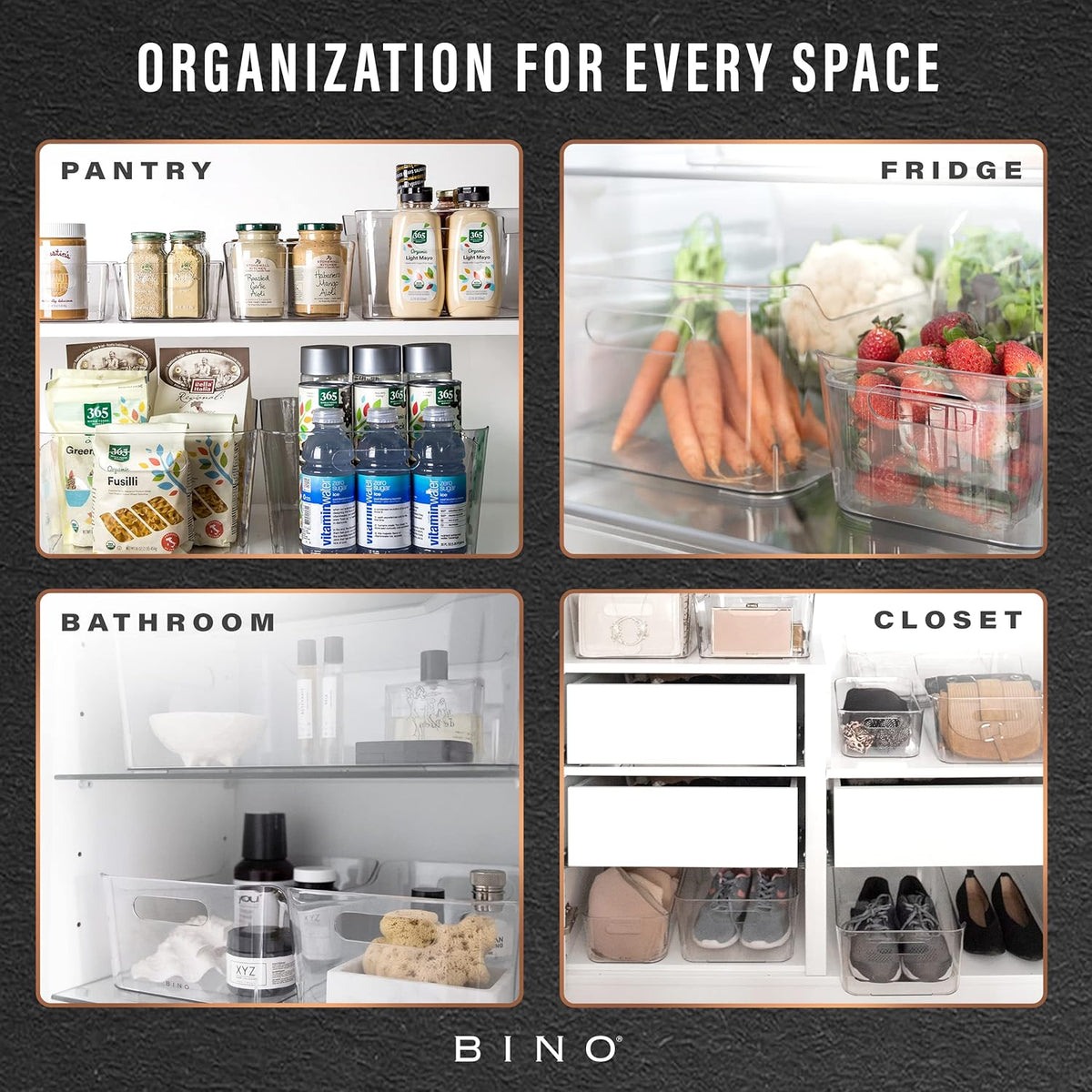 BINO | Plastic Storage Bins, Small - 2 Pack, Clear | THE SOHO COLLECTION | Pantry Organizers and Storage Containers Fridge Organizer Bins Kitchen Cabinet Organizer Medicine Cabinet Bin