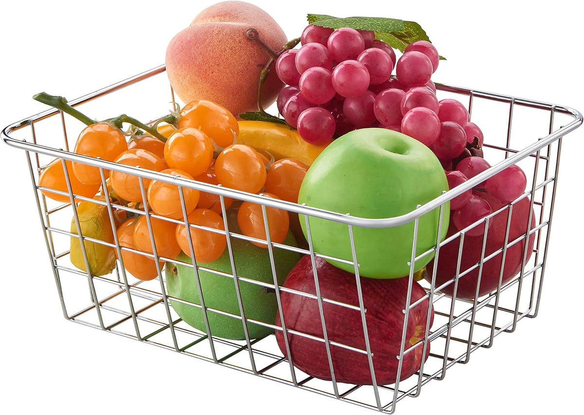 Wire Kitchen Storage Basket 5 Packs,Perfect Pantry Organization Accessories Baskets,Laundry Basket,Countertop Organization,Suitable for Kitchen,bathroom,bedroom,Tabletop,Stackable,Chrome