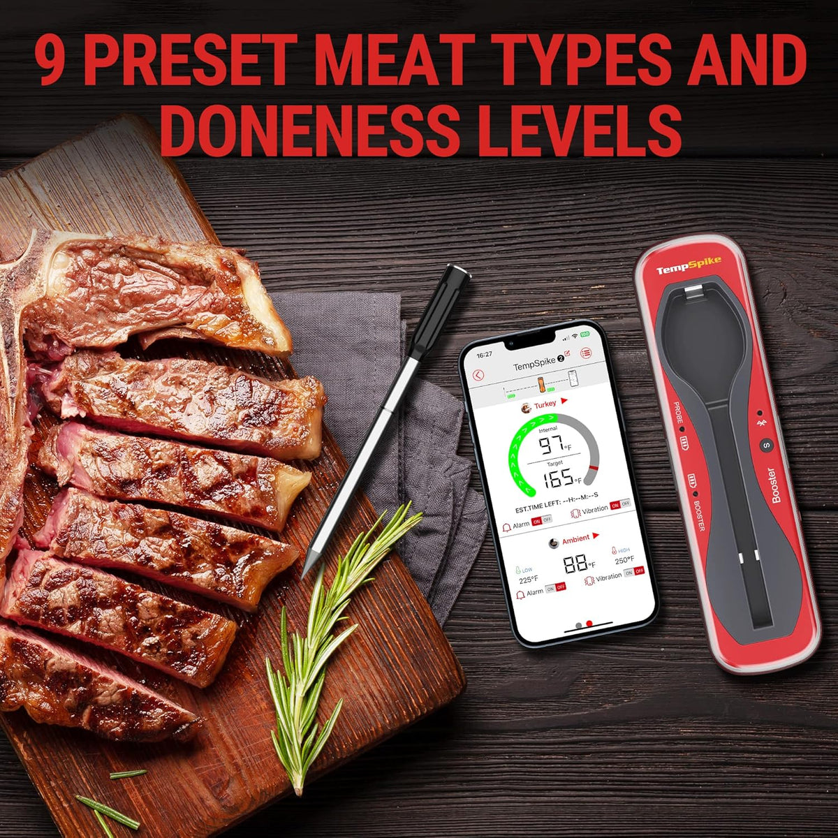 ThermoPro TempSpike Wireless Meat Thermometer for Grilling and Smoking, 500ft Bluetooth Meat Thermometer with Wireless Probe, Ideal for Sous Vide Smoker Rotisserie BBQ Oven Smoker