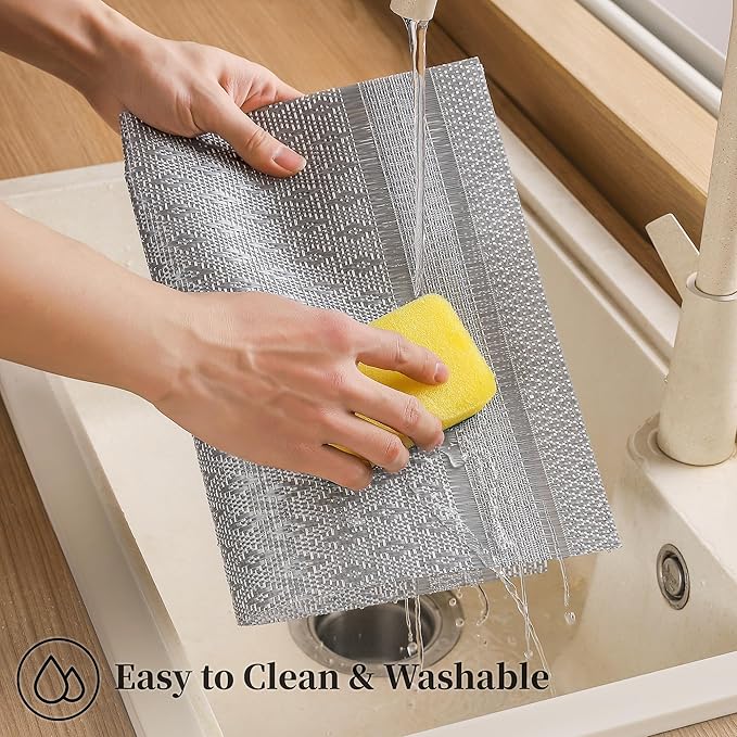 Leetaltree Lunar Grey Placemats Set of 12 - Heat Resistant Non-Slip Place mats for Dining Table, Washable Durable PVC Vinyl Woven Table Mats（Lunar Grey, 12）