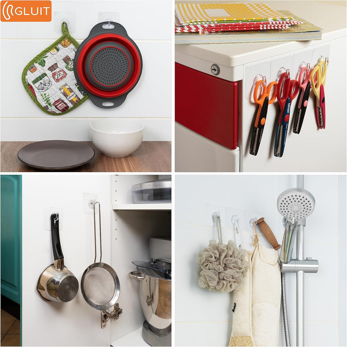 GLUIT Adhesive Plastic Clear Hooks Transparent Utility Hook for The Drill-Free Wall (20 Small Hooks)