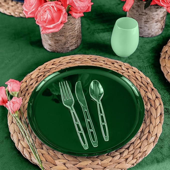 Party Bargains Emerald Clear Plastic Silverware 1440 pcs Set: 720 Forks, 480 Spoons, 240 Knives. Heavy Duty Elegant Cutlery Disposable Utensils Combo Pack for Ceremonies Catering Galas Cocktail Party