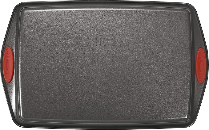 Rachael Ray Nonstick Bakeware with Grips includes Nonstick Bread Pan, Baking Pan, Cake Pans and Cookie Sheet / Baking Sheet - 5 Piece, Gray with Red Grips
