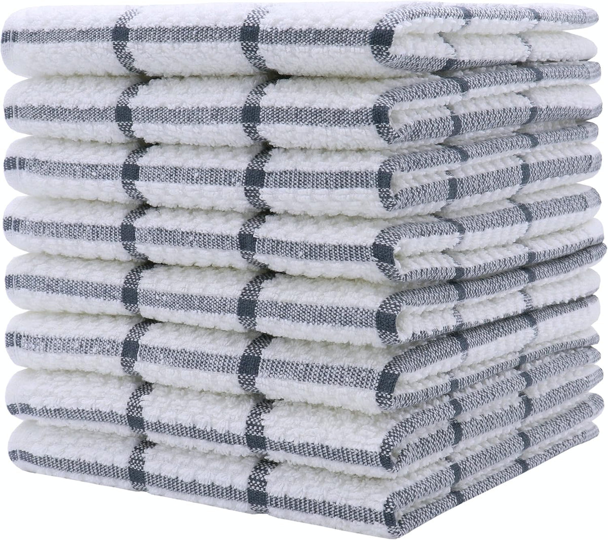 Cotton Grid Dish Cloths, Terry Cleaning Rags, 12 x 12 Inches, Light and Soft, Quick Drying Dish Rags, 8pc/Set (Grey)