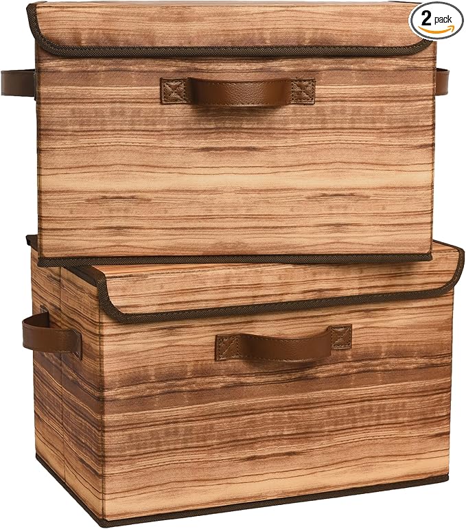 GRANNY SAYS Storage Boxes with Lid, Fabric Storage Bins with Lids, Decorative Closet Storage and Organizer, Wood Grain Print Bins, 2-Pack