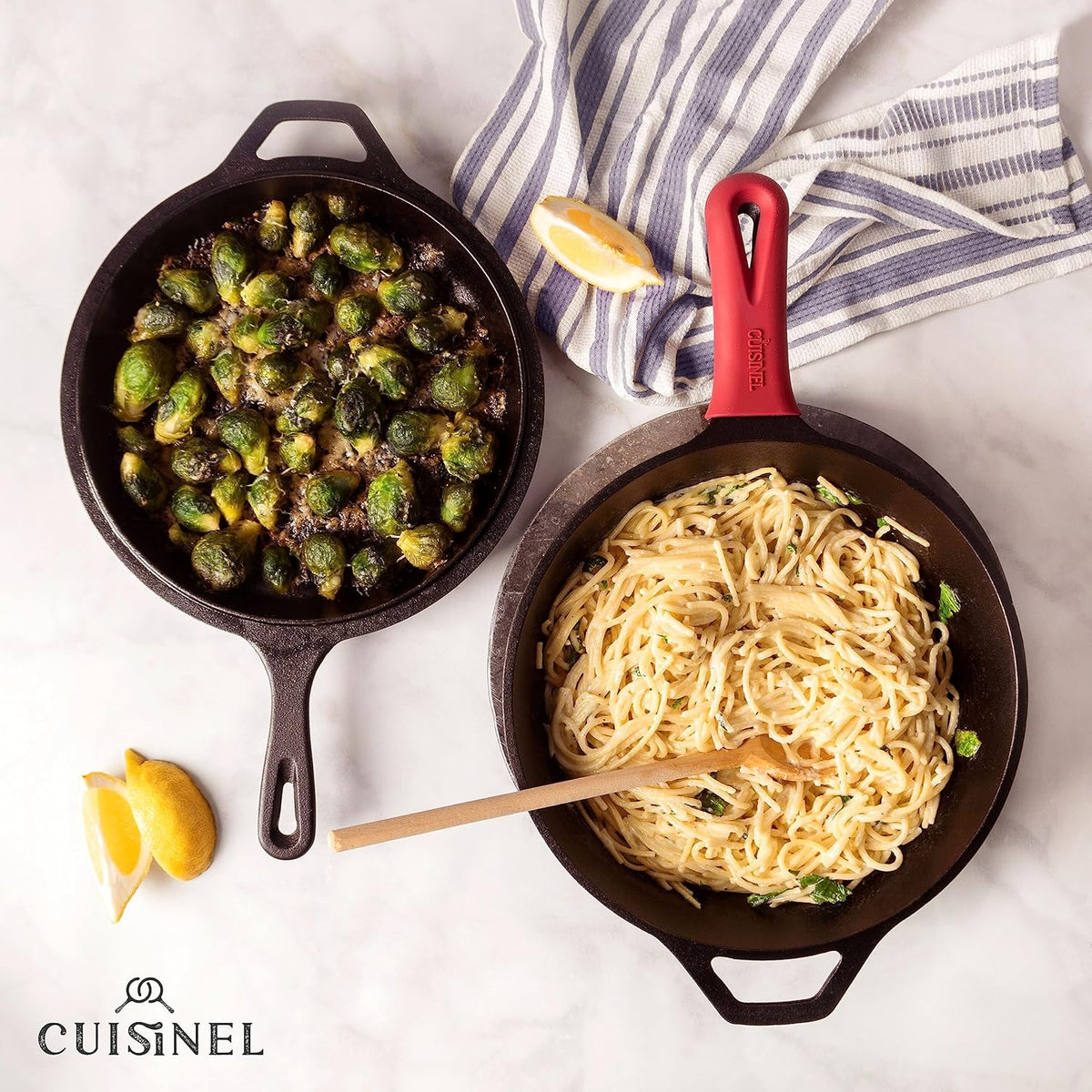 Cuisinel Cast Iron Skillet + Lid - 2-In-1 Multi Cooker - Deep Pot + Frying Pan - 3-Qt Dutch Oven - Pre-Seasoned Oven Cookware - Works for Bread, Indoor/Outdoor, Grill, Stovetop and Induction
