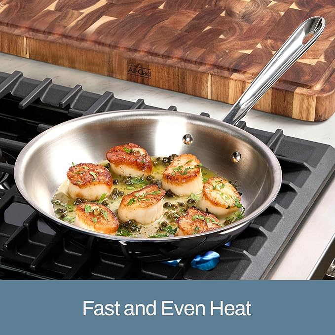 All-Clad D3 10 Inch Stainless Steel Frying pan, 3-Ply Stainless Steel Pan, Induction, Oven Broiler Safe 600F Skillet, Professional Cookware, Silver
