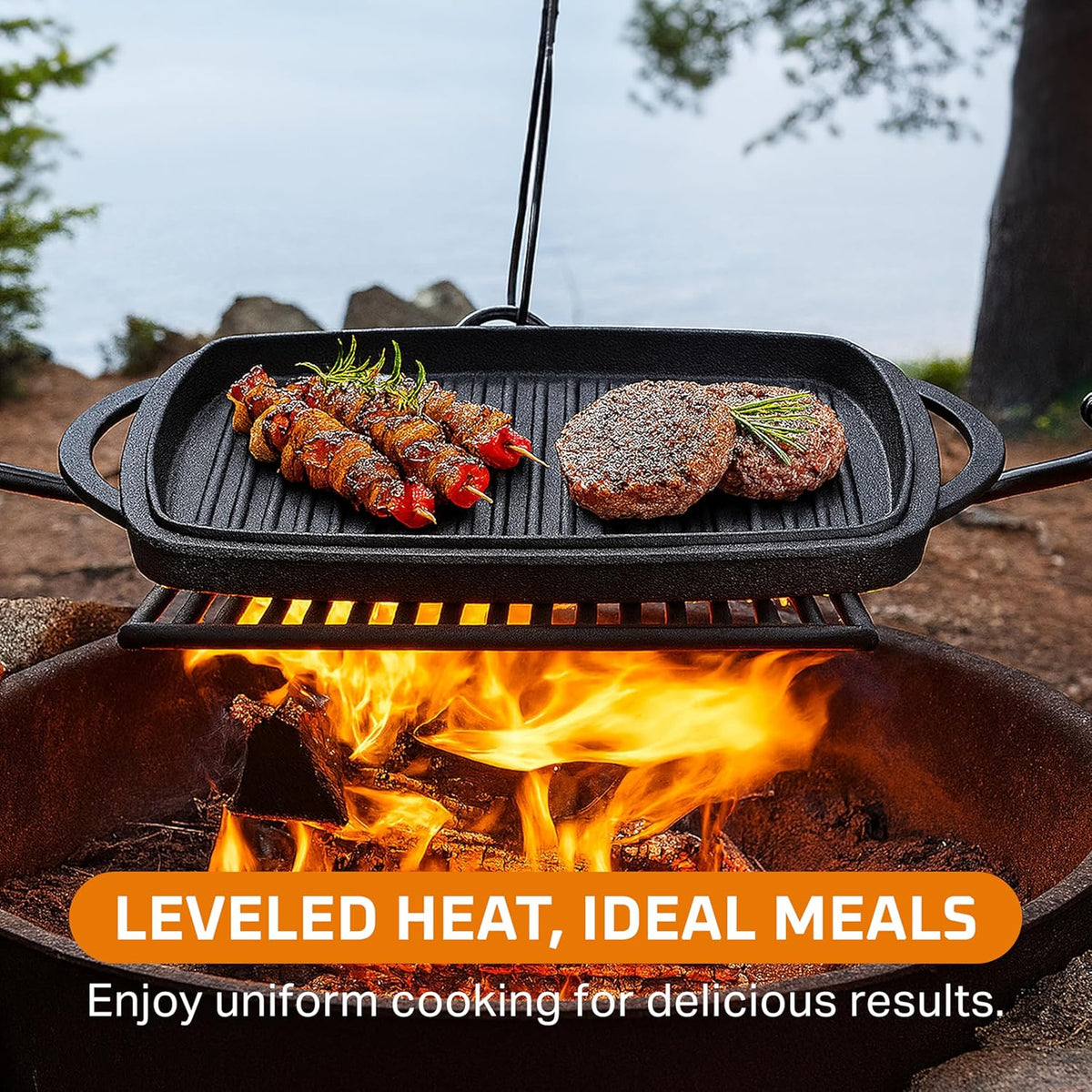 Bruntmor 2-in-1 Pre-Seasoned Cast Iron Dutch Oven and Grill Pan with Dual Handles - 11-Inch Non Stick Square Casserole Dish with Lid - Cast Iron Cookware for Braising, Crock Pot and Oven Safe Skillet
