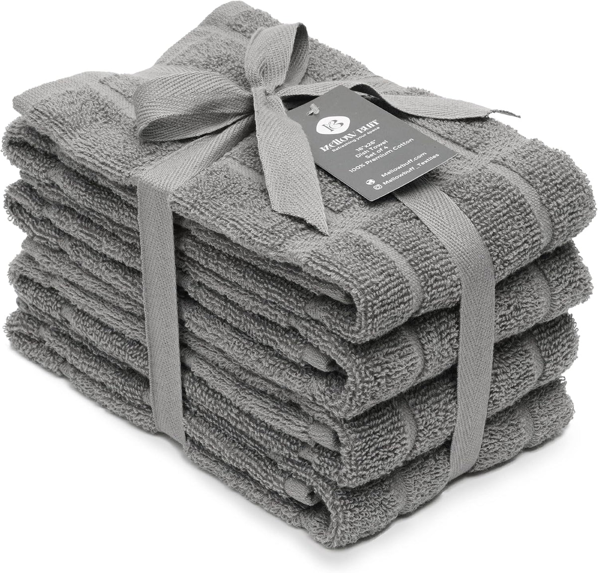 100% Cotton Terry Dish Towels, 4 Pack Plain, 16 x26 Inches, Super Soft and Absorbent Kitchen Towels, Perfect for Kitchen Cleaning and Dish Washing | Light Gray