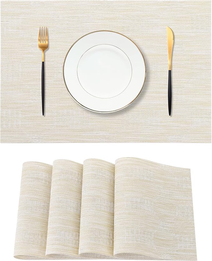 Leetaltree Wheat Placemats Set of 4 - Heat Resistant Non-Slip Place mats for Dining Table, Washable Durable PVC Vinyl Woven Table Mats（Wheat, 4）