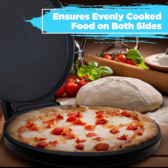 Courant Countertop Pizza Maker 12 inch Pizzas Machine, Newly improved Cool-touch Handle Non-Stick plates Pizza oven & Calzone Maker, Electric Oven for Home or School, 12” Indoor Grill/Griddle, Black