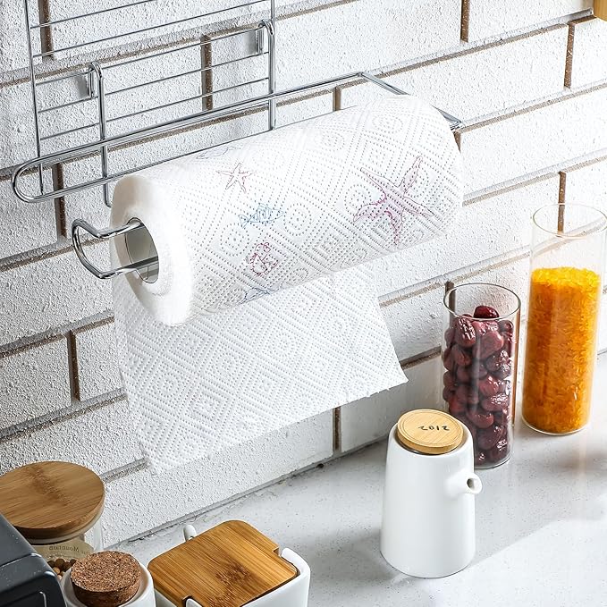 CroBlissful Paper Towel Holder for Wire Shelving 5'' D x 12'' W x 4.5'' H Hanging Paper Towel Holder Wire Shelf Accessories for Camp Dorm Laundry Room Stove Kitchen(Silver)