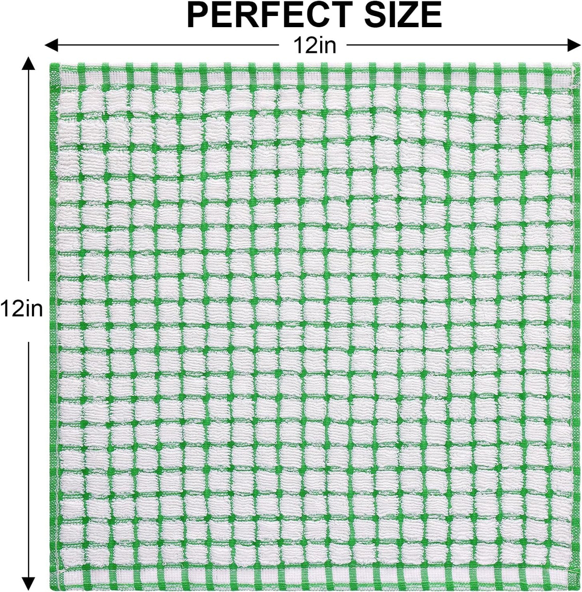 Kitinjoy Cotton 8 Pack Terry Kitchen Dish Cloths, 12 x 12 Inches Super Soft and Absorbent Dish Rags, Quick Drying Dish Towels for Washing Dishes, Green