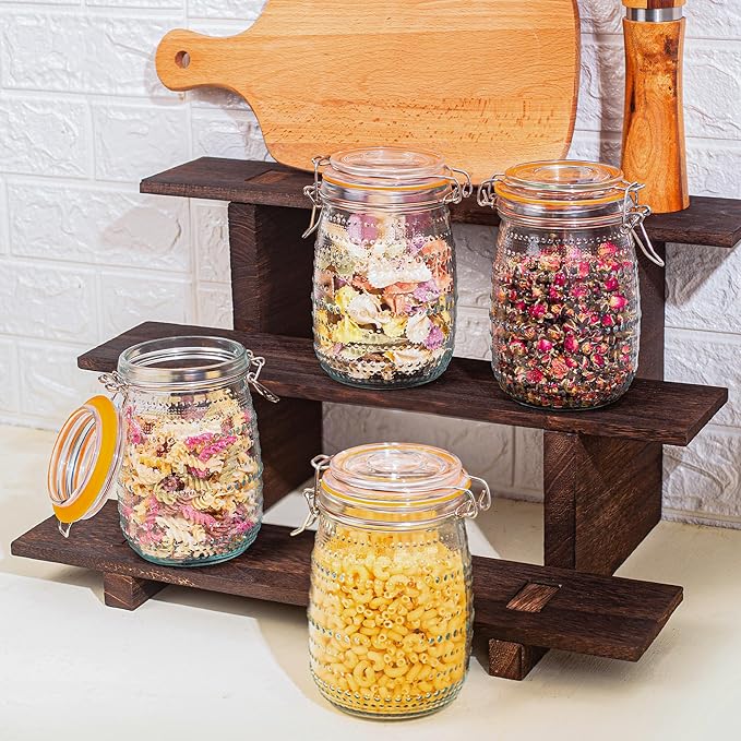 32 Oz Glass Mason Jars with Airtight Lids 6 Pack, Wide Mouth Canning Jars with Clip Top Lids for Kitchen Storage Pickling Salad Jams Coffee Beans