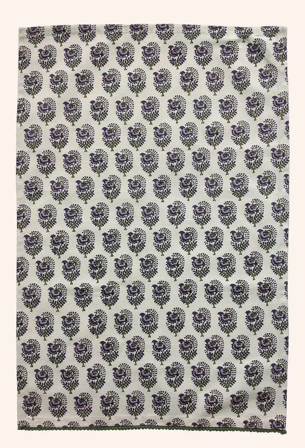 Printed Kitchen Dish Bar and Tea Towels Cotton, 18x28 inch with Trims, Cotton Dish Towel Sets (White & Purple, Set of 4)