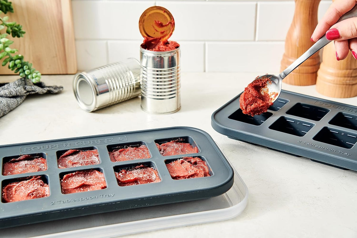 Souper Cubes 2 Tbsp. Silicone Freezer Molds - Perfect for Storing Garlic, Herbs, Ginger, Pesto, Tomato Paste, Lemon Juice, Purees and More - Silicone Baby Food Freezer Tray - Charcoal – 1-Pack