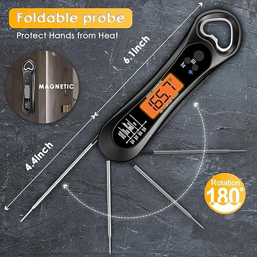 Meat Thermometer Digital Instant Read, with Bottle Opener, for Grill and Cooking, Backlight & Calibration Food Thermometer, Kitchen Gadgets for BBQ, Turkey, Candy, Liquids