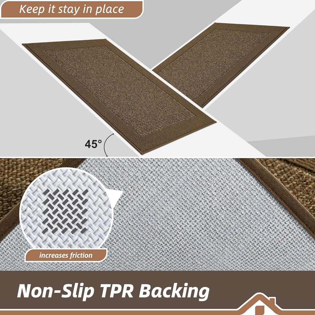 BEQHAUSE Kitchen Runner Rugs 24"x60", Kitchen Rugs Non-Slip Kitchen Mats for Floor, Absorbent and Stain Resistant Kitchen Mats, Machine Washable Rug for Kitchen, Hallway, Laundry & Sink, Brown